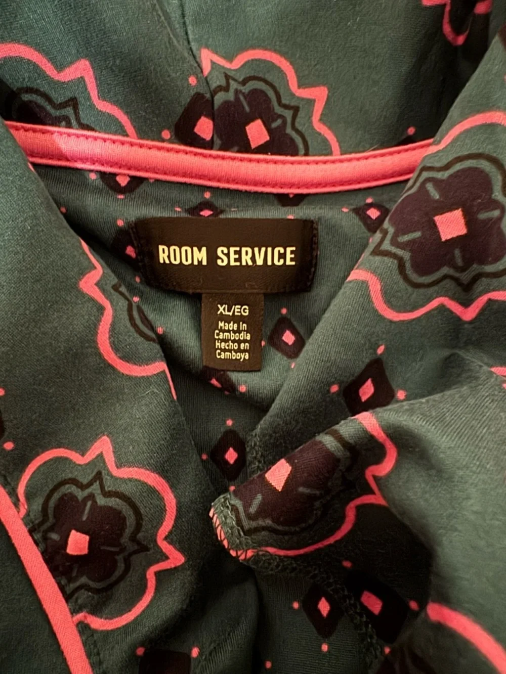 Women’s Pajama Set - Dark Green with Pink Trim - Picture 3 of 4